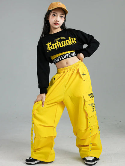Ensemble de vêtements Hip Hop pour filles, haut court K-pop, pantalon cargo, cardigan de danse de rue pour enfants, streetwear pour enfants, groupe de filles, vêtements de jazz, mode