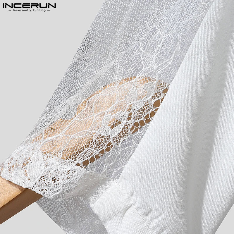 INCERUN hauts 2024 Style américain mode hommes Perspective dentelle épissage conception costume manteaux décontracté solide à manches longues Blazer S-5XL