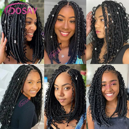 Perruques Synthétiques Bouclées Courtes 360 Full Lace Boho Tresses, 12 Pouces, Sans Nministériels d, Tresse de Boîte de Déesse, Cheveux de Bébé Pré-épilés