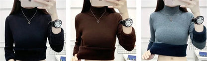 Pull Slim à Demi-Col Roulé pour Femme, Tricot Doublé de Velours, Chaud, Épais, en Jersey Doux, Collection Hiver