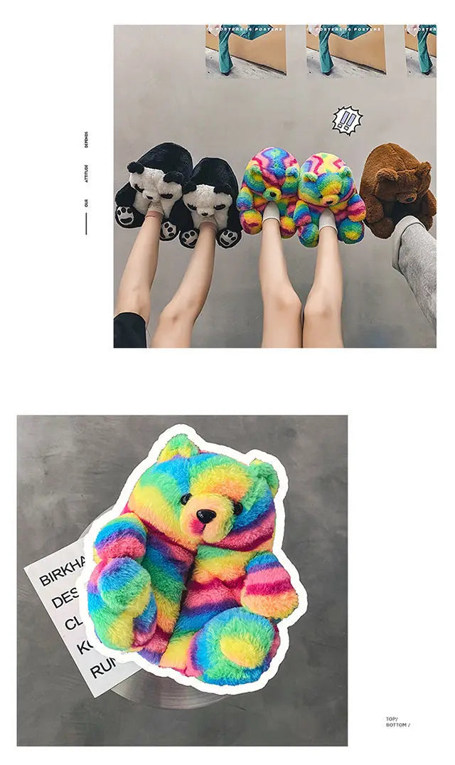 Pantoufles roses en fourrure d'animal à enfiler, chaussures d'ours moelleuses pour la maison, pantoufles d'intérieur chaudes et pelucheuses, tongs de maison, expédition rapide