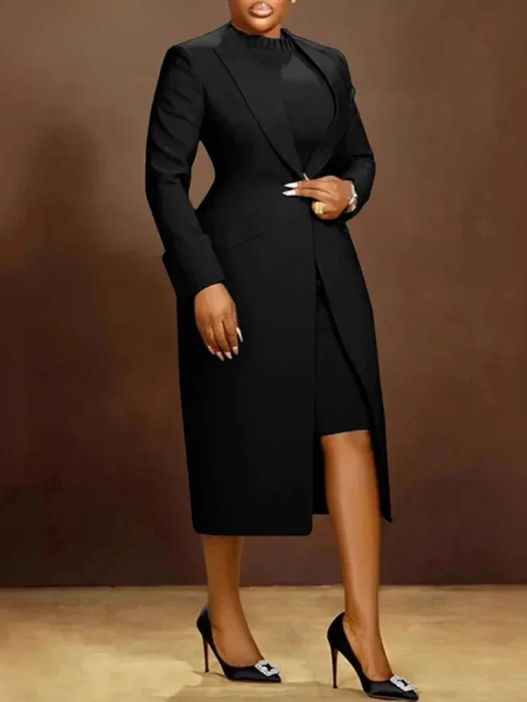 Ensemble femme manches longues Blazer manteau + robe longue costume hiver Streetwear deux 2 pièces ensemble afrique OL tenues de travail