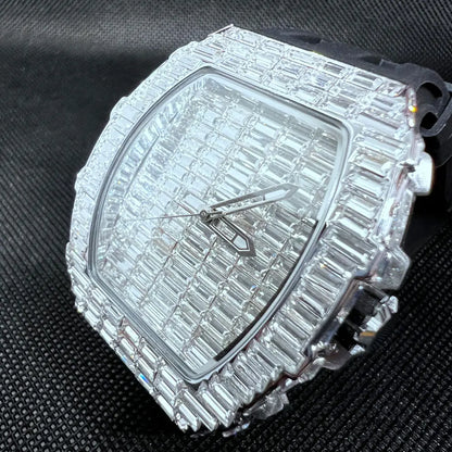 Montre-bracelet à Quartz pour hommes, marque de luxe, nouvelle collection créative, carrée, diamant scintillant, bracelet en caoutchouc, grand visage, cadeau, 2024