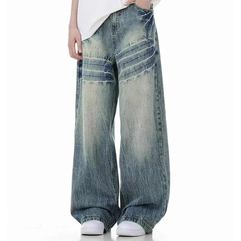 Jean Baggy craquelé pour homme, pantalon Y2k Harajuku, Vintage, délavé, droit, en Denim, Punk Goth, nouvelle collection 2025
