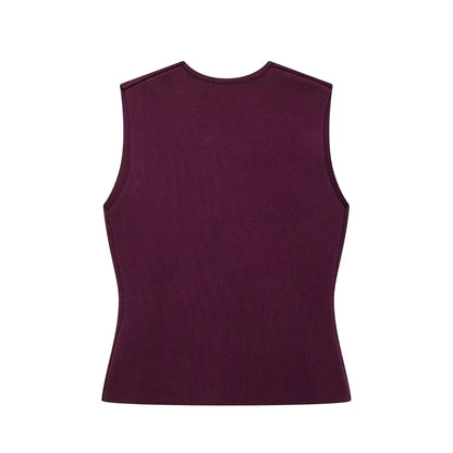 TRAFZA 2025 femmes jupe ensemble vin rouge tricoté col en v sans manches mince gilet + solide taille haute fermeture éclair Patchwork jupe longue rue