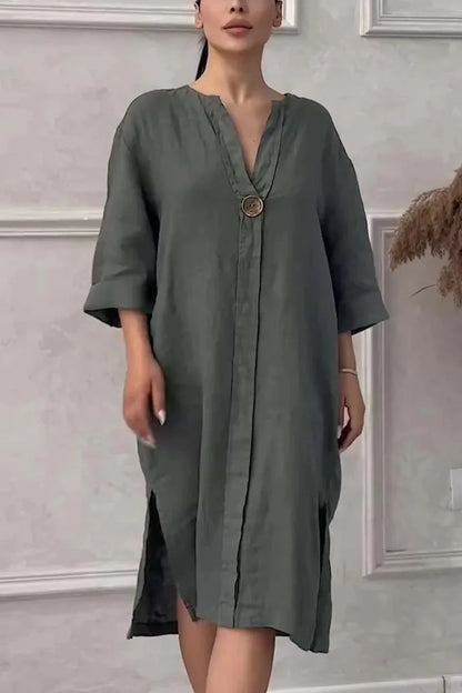 Robe longue en lin à manches longues pour femmes, robes élégantes, robe éducative, été décontracté, monochromatique, fête de documents, Y2K, été 2024