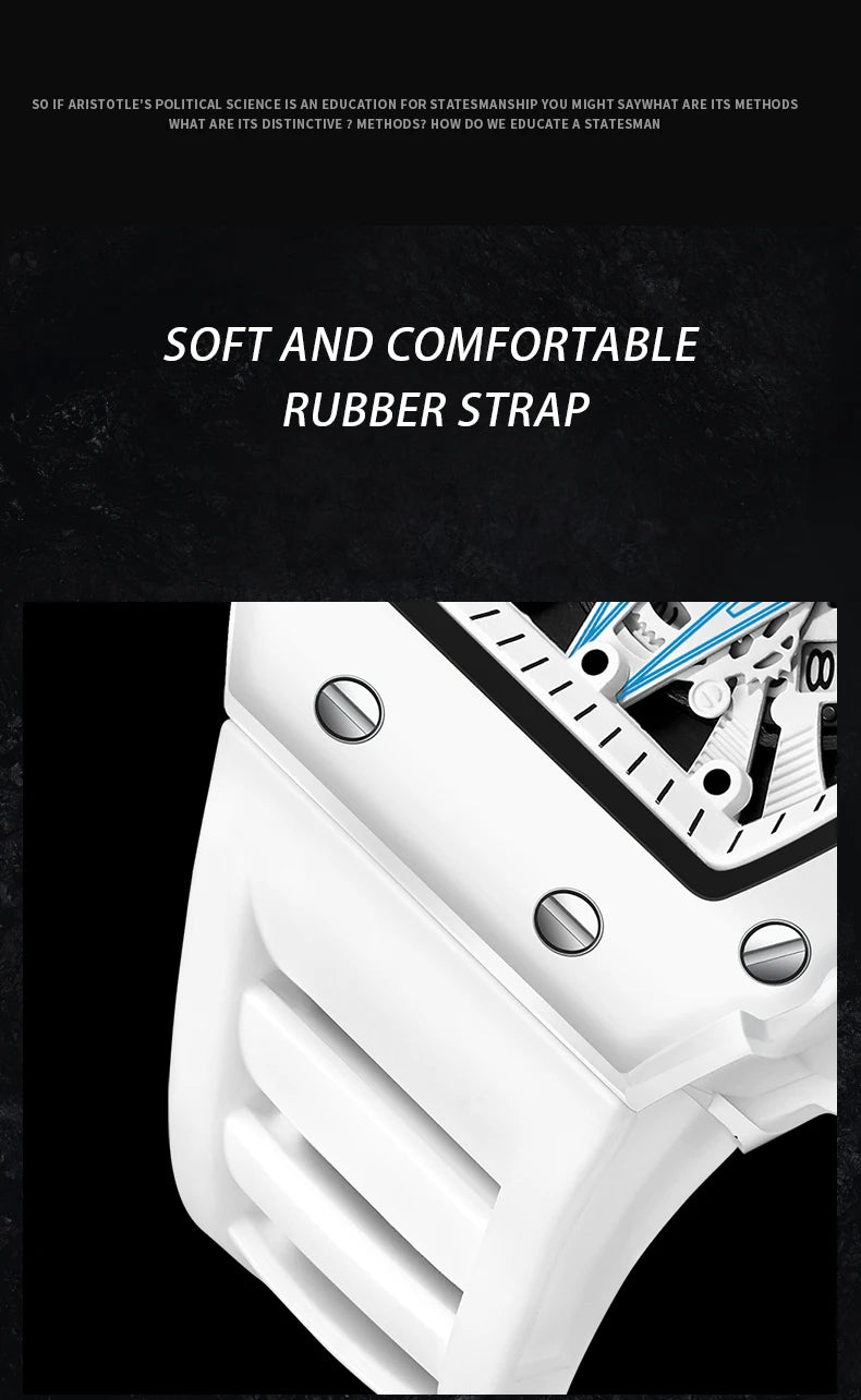 ONOLA-Montre Tonneau Blanche pour Homme, Horloge Masculine, Calendrier Showous, Degré d'Eau, Bande en Silicone