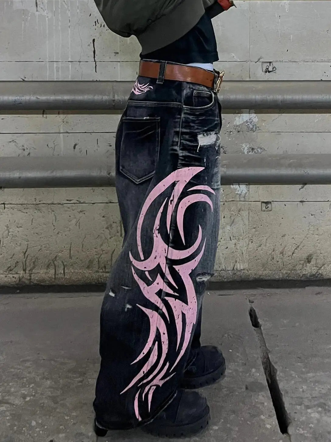 Jean baggy taille haute pour femme, jean droit, mode décontractée, imprimé hip hop, gothique, rue américaine, rétro, lavé, Y2K