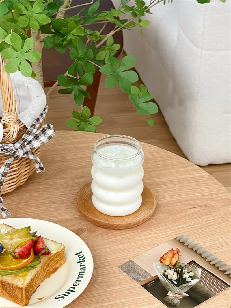 Tasse en verre Transparent Ins de 350ML, verres à boire en forme de chenille résistants à la chaleur, tasse à café, bière, jus de lait, tasse d'eau mignonne