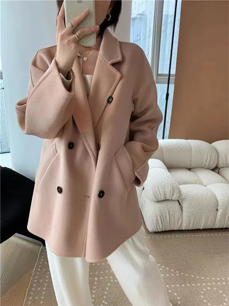 GENHUA 2025 automne hiver nouveaux modèles femmes Double face manteau en cachemire de haute qualité polyvalent 10% cachemire veste à Double boutonnage