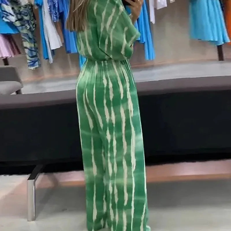 Combinaisons élégantes pour femmes, Simple, décontractée, col en v, à lacets, ample, mode dame, jambes larges, été, 2025, S-XXXL