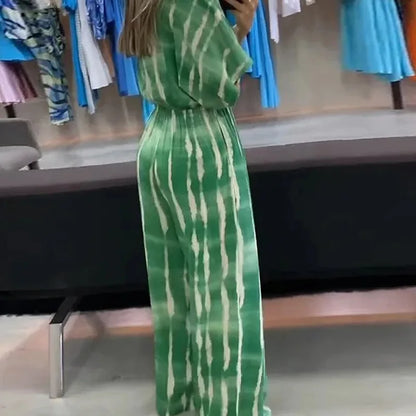 Combinaisons élégantes pour femmes, Simple, décontractée, col en v, à lacets, ample, mode dame, jambes larges, été, 2025, S-XXXL