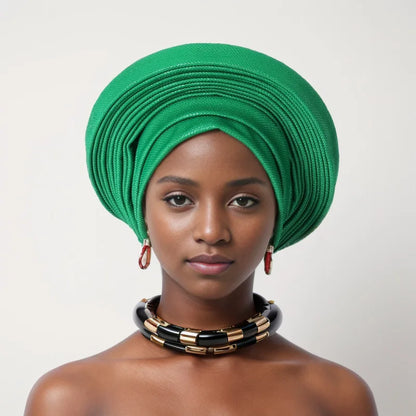 Turban Africain Plissé pour Femme, Déjà Fait, Cravates de Sauna, Bonnet Auto Gele, Hijab Musulman, Mariage Nigérian, Chapeau Rond