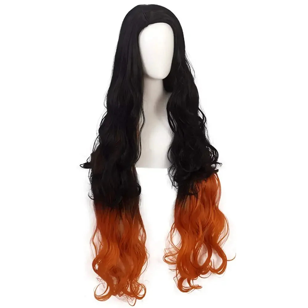 Nezuko perruques démon Slayer Costume perruques synthétiques Orange mélangé noir longues perruques bouclées pour les femmes Kamado Nezuko noir Orange perruques