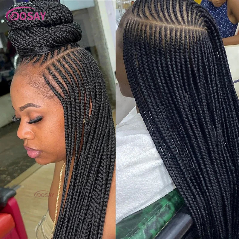 Perruques tressées en boîte Cornrow 36 pouces, perruque synthétique Blonde 613 pour femmes, perruque Lace Front Wig tressée avec raie latérale de haute qualité, perruque Faux Locs