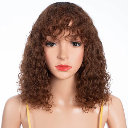 Lekker couleur courte Pixie Afro crépus bouclés Bob 100% perruques de cheveux humains avec frange pour les femmes brésilien Remy cheveux Ombre brun perruques