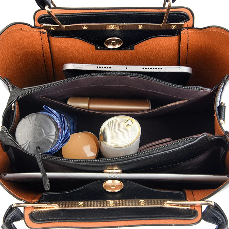 3 couches grande capacité femmes sac fourre-tout en cuir souple sacs à main de luxe femmes sacs concepteur couleur unie sac à bandoulière sacs à main 2025