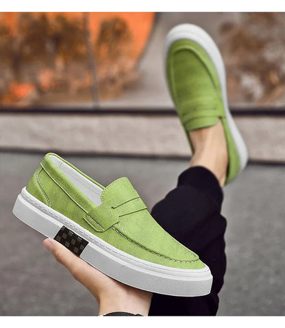 Mocassins d'été pour hommes, chaussures décontractées vertes faites à la main, chaussures de marche pour hommes, chaussures de conduite polyvalentes à semelle épaisse