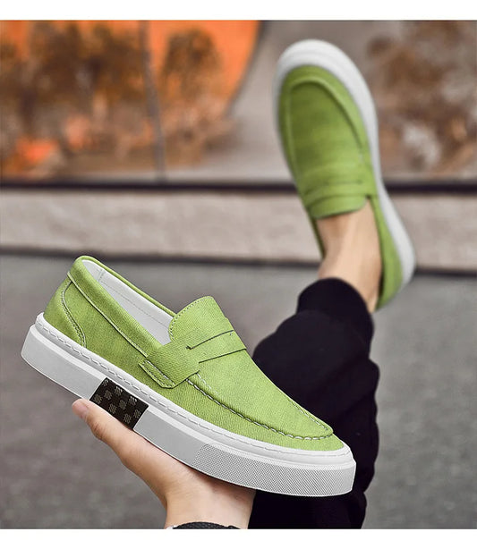 Mocassins d'été pour hommes, chaussures décontractées vertes faites à la main, chaussures de marche pour hommes, chaussures de conduite polyvalentes à semelle épaisse