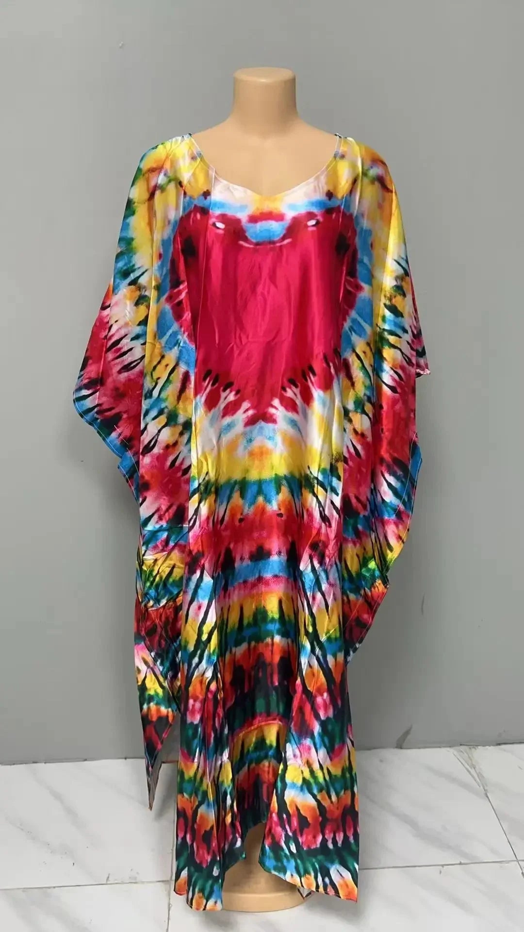 Robe confortable grande taille pour femmes, imprimé Floral, taille ample, jupe longue, manches chauve-souris, col en V, longueur cheville, mode élégante