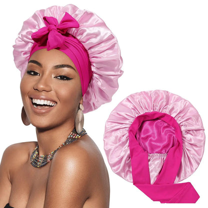 Bonnet de Nuit en Satin à Double Couche pour Femme, Couvre-chef Réversible, Soins Capillaires Ronds, Vêtements de Sauna