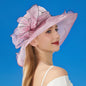 Chapeau Derby à fleurs de couleur unie pour femmes, en Organza à large bord, à volants, chapeau de soleil pliable, Protection UV, pour fête de thé, mariage