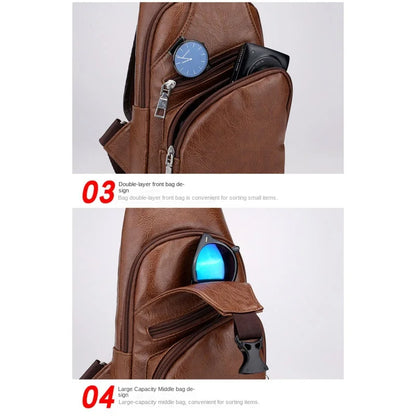 Nouveau sac de poitrine USB pour hommes portable grande capacité charge sac à bandoulière décontracté sports de plein air sac de poitrine en polyuréthane