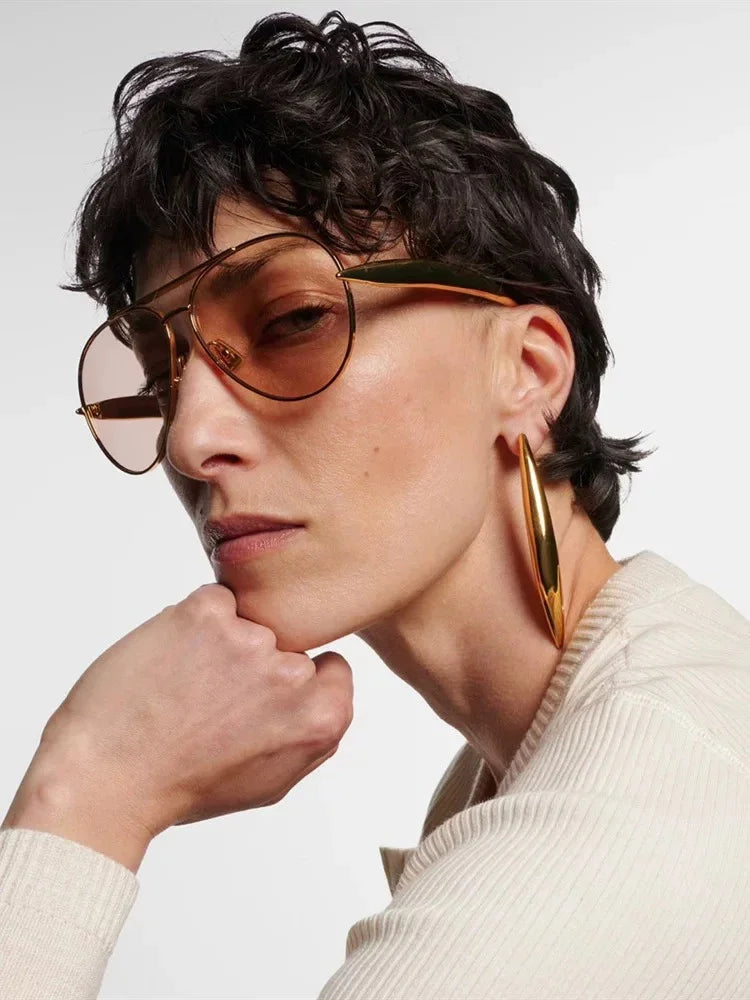 Nouveau y2k Vintage métal pilote lunettes de soleil femmes pour hommes lunettes de soleil Punk populaire en plein air conduite marque de luxe concepteur nuances UV400