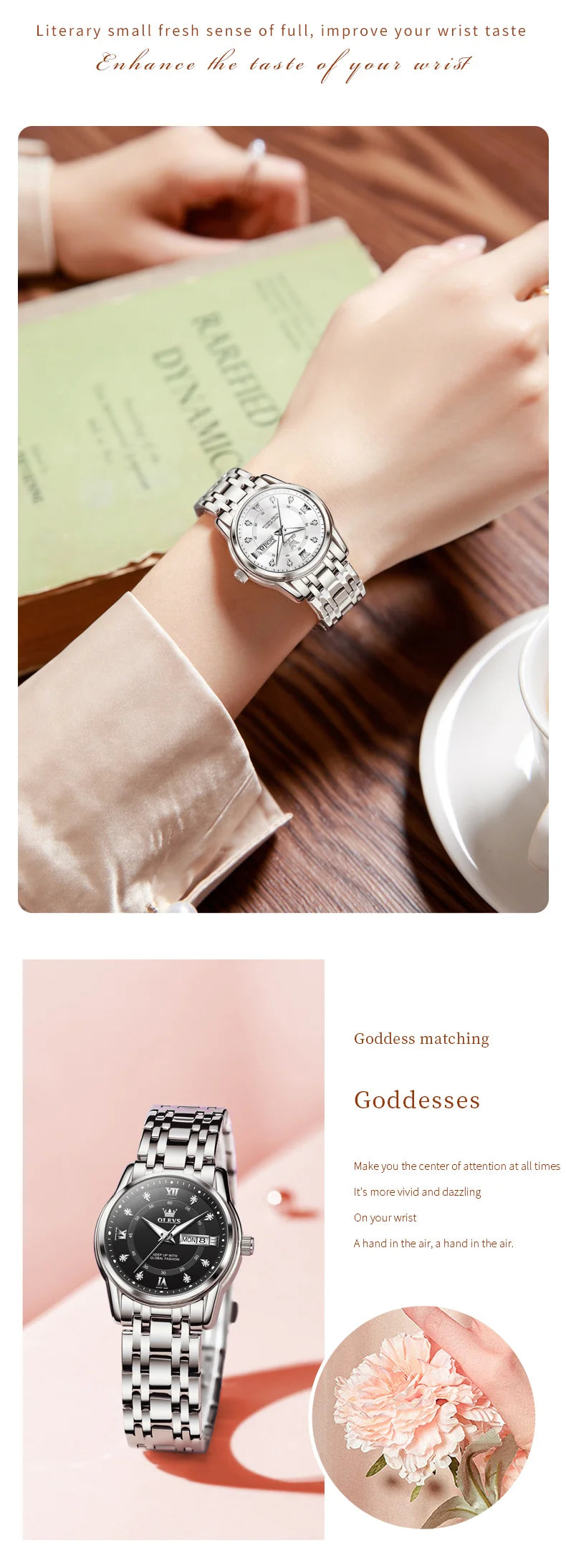 OLEVS meilleure vente mode en acier inoxydable Quartz dames montre de luxe double calendrier lumineux étanche montre élégante pour les femmes