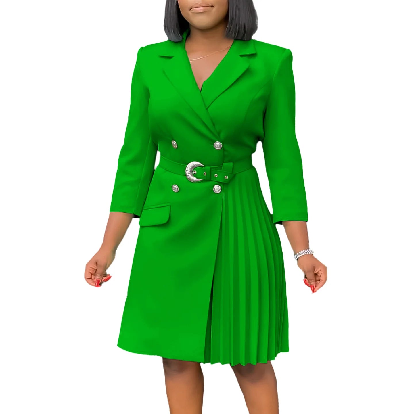 Robe plissée mi-longue à col de costume, taille haute, à la mode, nouvelle collection automne 2025