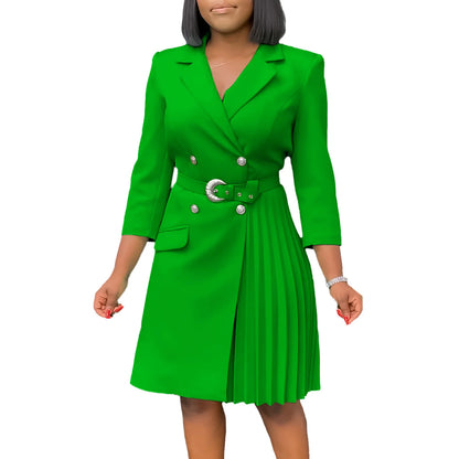 Robe plissée mi-longue à col de costume, taille haute, à la mode, nouvelle collection automne 2025