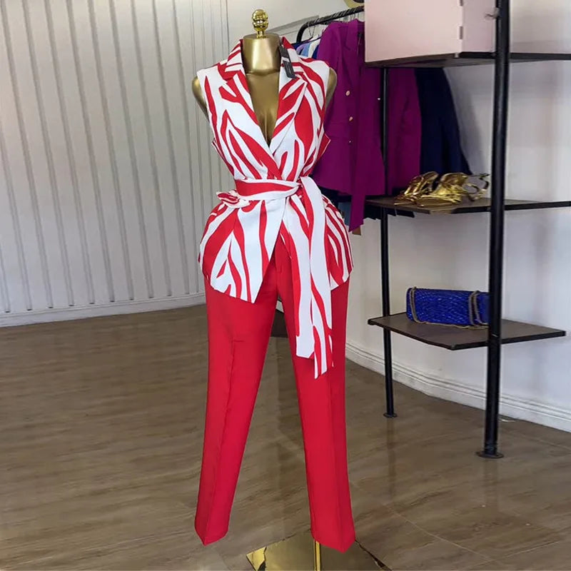 BS - Mode femmes ensemble sans manches col cranté Blazer hauts et pantalons ensembles 2025 été OL rue deux 2 pièces ensembles tenues