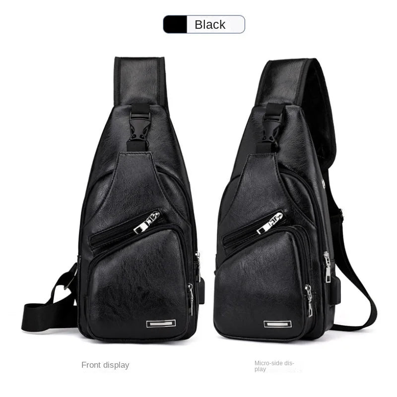 Nouveau sac de poitrine USB pour hommes portable grande capacité charge sac à bandoulière décontracté sports de plein air sac de poitrine en polyuréthane