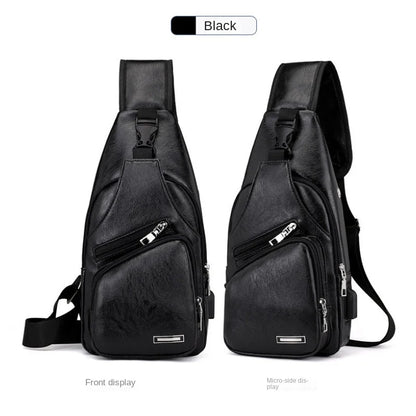Nouveau sac de poitrine USB pour hommes portable grande capacité charge sac à bandoulière décontracté sports de plein air sac de poitrine en polyuréthane