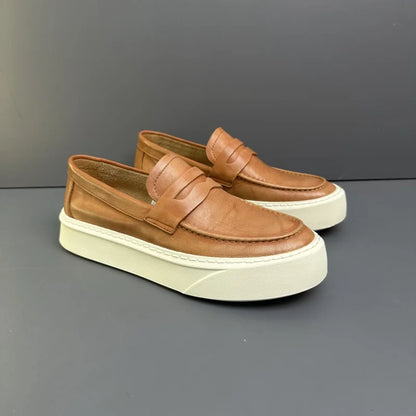 DOYUTIG-Chaussures à enfiler en cuir véritable pour hommes, chaussures de planche décontractées rétro pour hommes, baskets chimneakers de printemps et d'automne, marque de mode masculine, SG009