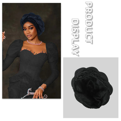 Couvre-chef africain Auto Gele déjà fabriqué, Turban brillant pour femmes, Hijab nigérian tressé, couvre-chef pour fête de mariage