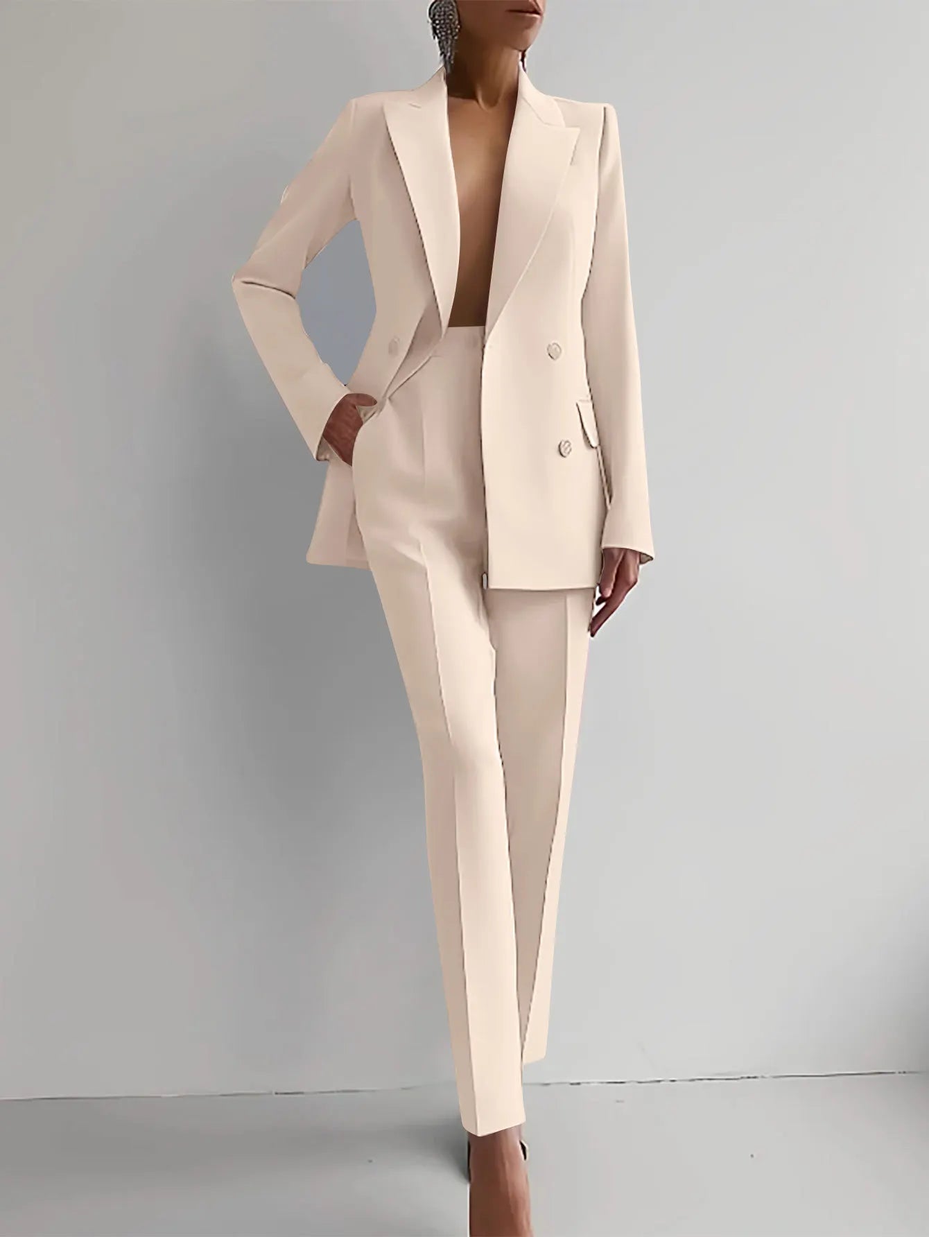 Printemps décontracté à manches longues costume ensemble automne élégant bureau dame solide mince hauts Blazer pantalon deux pièces ensembles femmes tenue 2025