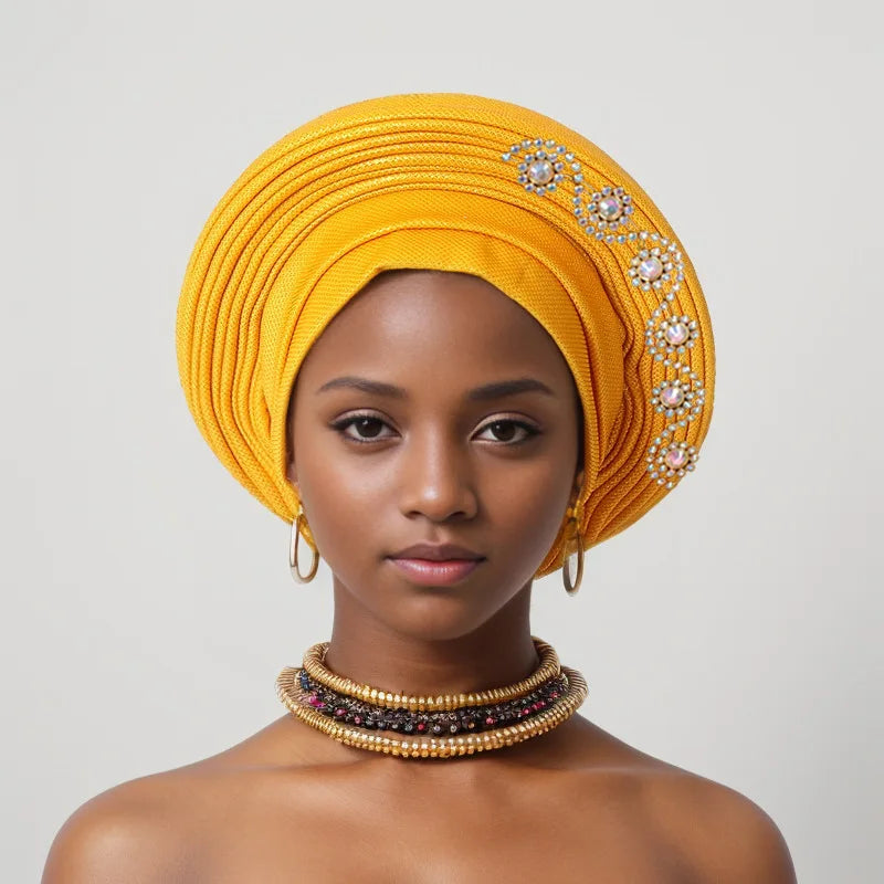 Geles de mariage nigérian, couvre-chef africain, Turbans Auto Gele pour femmes, tissu Aso Oke, couvre-chef musulman, couvre-chef féminin
