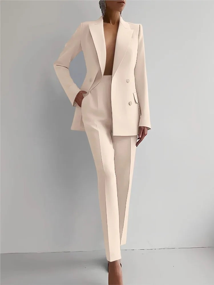 Printemps décontracté à manches longues costume ensemble automne élégant bureau dame solide mince hauts Blazer pantalon deux pièces ensembles femmes tenue 2025