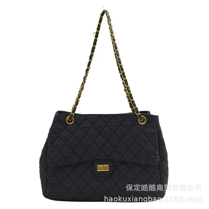 Sac à bandoulière en chaîne en Denim tendance, polyvalent, à motifs de diamants, forme carrée douce, Style minimaliste neutre, Linin en Polyester