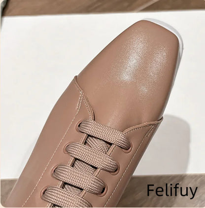 Baskets Blanches en Cuir de Vache pour Femme, Chaussures à Semelle Optique, Décontractées, à Lacets, Confortables, d'Extérieur, de Styliste, Printemps 2024