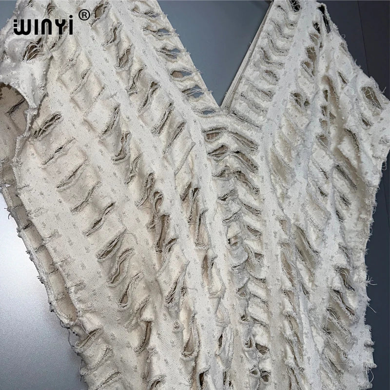 WINYI été Original ajouré ample denim combinaison mode couvrir