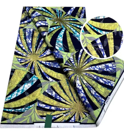 Tissu africain en cire de coton, très bonne qualité, nouvelle grande cire Ankara brillante Pagne, couleur grise, brillant doré, trucs Batik, 6 mètres