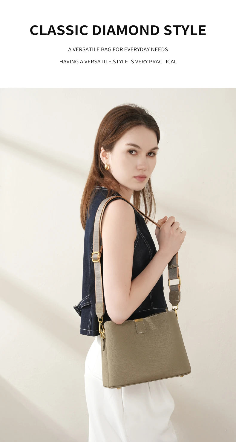 Hifashion 100% vache en cuir véritable seau épaule sacs à bandoulière pour femmes 2025 luxe concepteur large sangle fourre-tout dames sacs à main