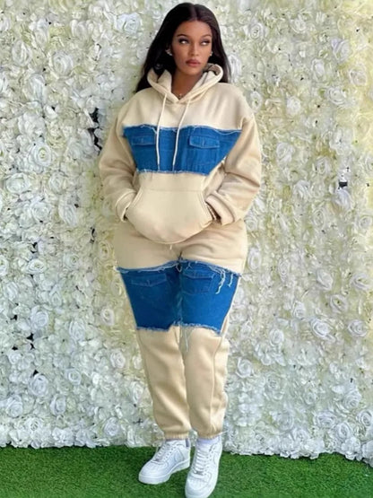 Ensemble 2 pièces pour femmes, vêtements africains Dashiki, nouvelle mode printemps-automne, haut en Denim à manches longues et pantalon, costume de fête, ensembles assortis