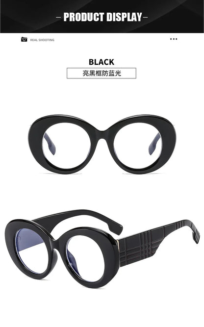 Lunettes anti-lumière bleue à rayures jaunes rétro pour femmes, lunettes transparentes, grande monture ronde, marque de luxe, 2025