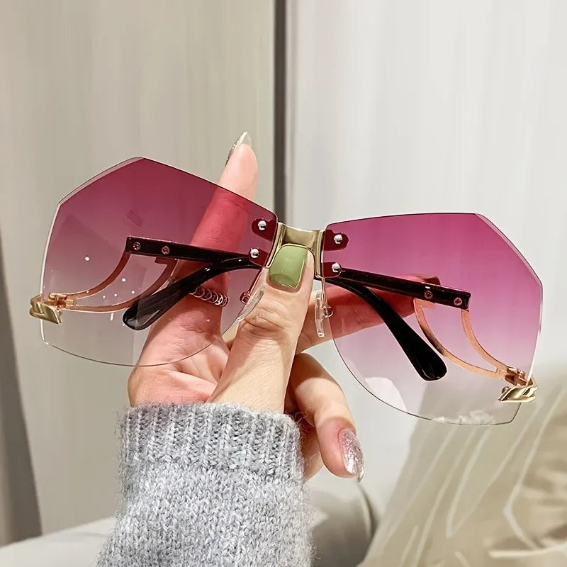 Lunettes de soleil sans bords irrégulières pour femmes, monture en alliage de styliste, surdimensionnées, dégradées, mode féminine, nuances claires, nouvelle collection 2025