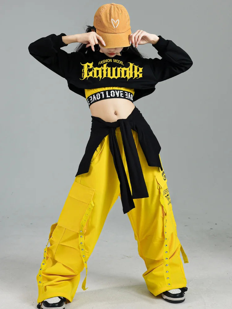 Ensemble de vêtements Hip Hop pour filles, haut court K-pop, pantalon cargo, cardigan de danse de rue pour enfants, streetwear pour enfants, groupe de filles, vêtements de jazz, mode