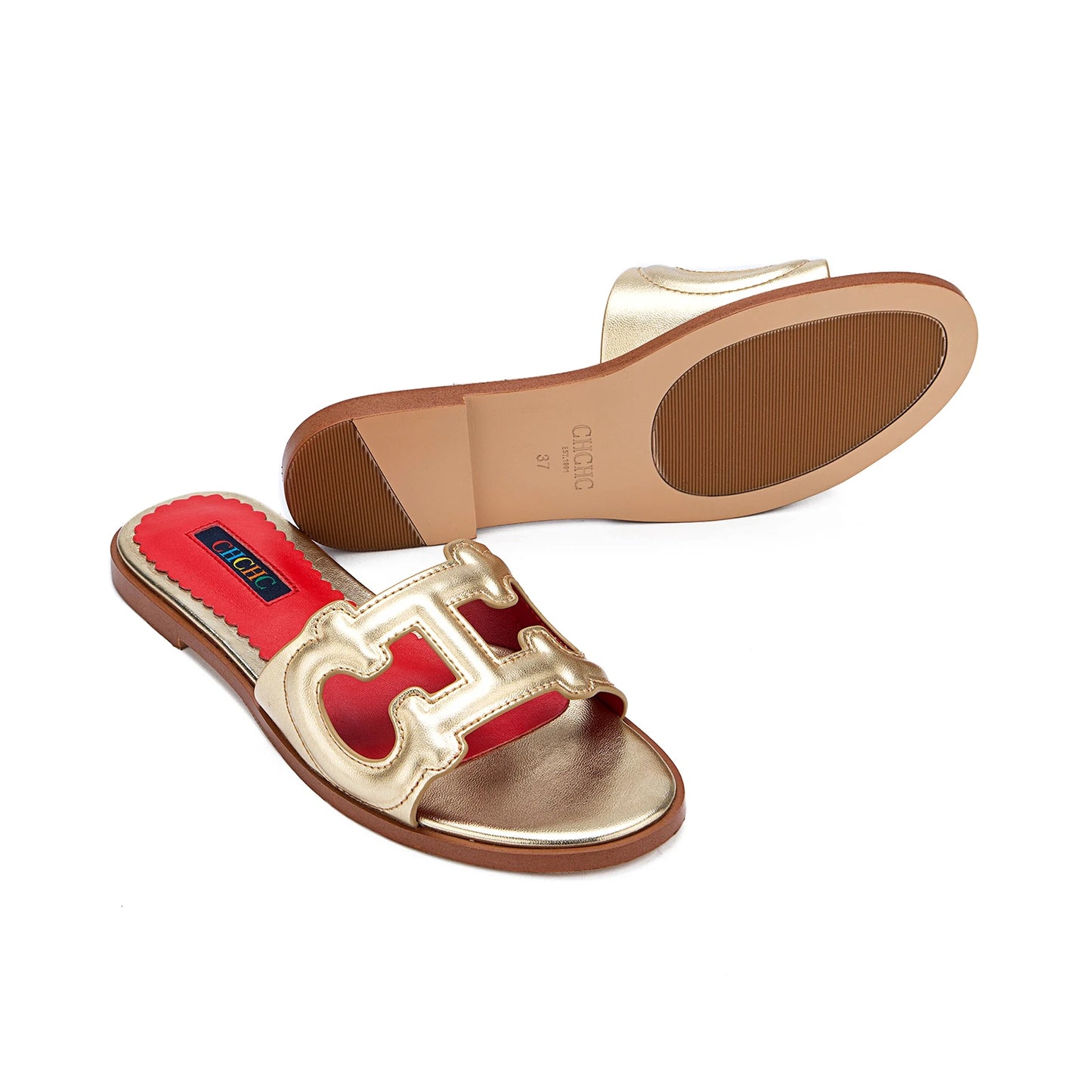 Sandales Dorées Femme Design H Métallique Été 2025 Confort Orthopédique Enfilage Rapide Antidérapant Détail Vague Respirant Soirée Chic