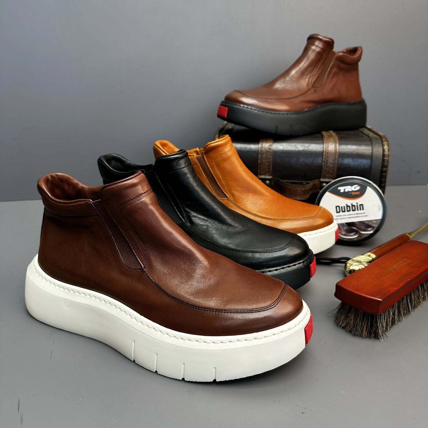 Bottes courtes montantes en cuir véritable pour hommes, chaussures décontractées, semelle optique rétro, printemps et automne, nouveau, 2025